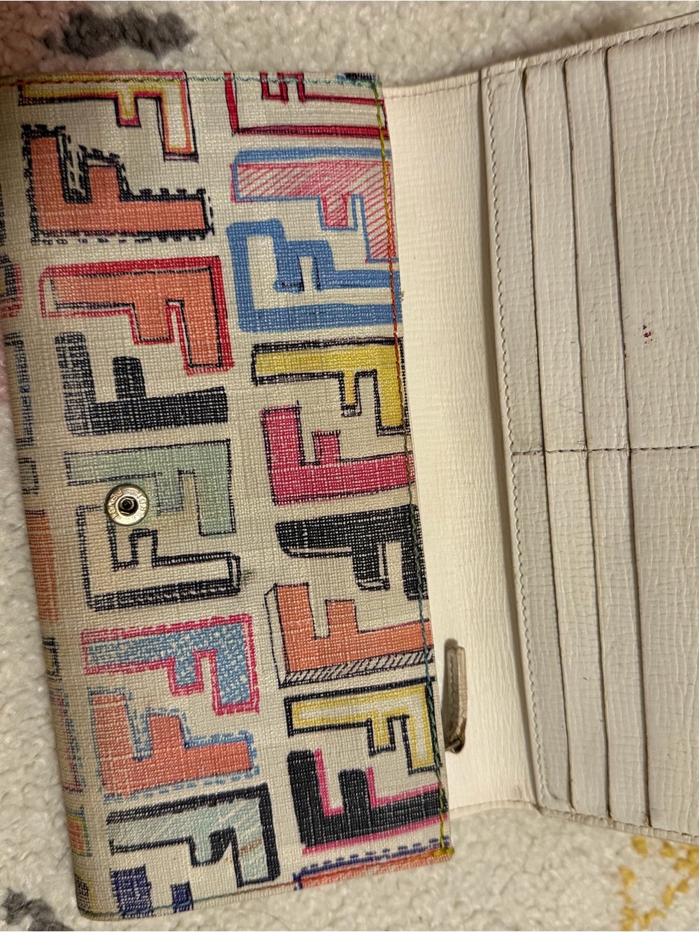 Fendi Multicolor FF Canvas Wallet in Cream, Pink, Orange, Blue, Yellow, Black - Picture 3 of 8